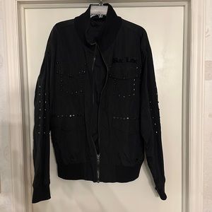 BLAC LABEL “Punk Attitude” Studded Zip Up Bomber Jacket Cotton Black Sz 2XL